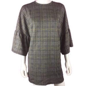 Zara Trafaluc Shift Dress Plaid Bell Sleeve Mod
